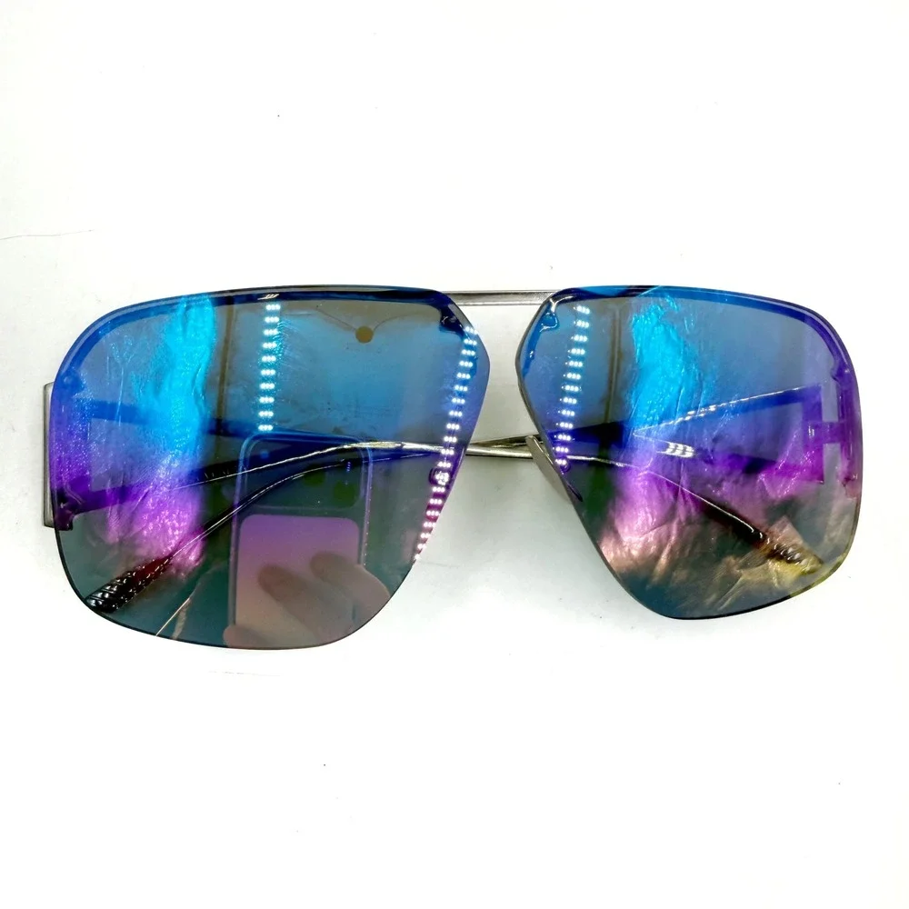 Bottega Veneta BV1065S Sunglasses Silver Iridescent Mirror Shield Oversized‎
